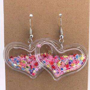 PVC Multi Color Heart Confetti Dangle Earrings